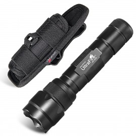 UltraFire WF-502B Single Mode 1000 Lumen Mini Tactical Led Flashlight Torch, and Duty Belt Flashlight Holster Holder with 360 Degrees Rotatable Clip