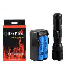 UltraFire WF-502B 1000 LM LED Flashlight Torch with Batteries and Charger Black