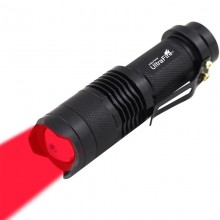 UltraFire 7W 300LM CREE Q5 LED 3-Modes Mini Black Shell Portable Flashlight Torch Adjustable Focus Zoom Lamp -Red Light