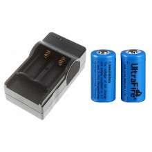 UltraFire Digital Dual Slot CR123A Battery AC Charger - Black (US Plug) + CR123A Lithium Batteries