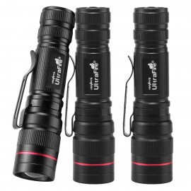 UltraFire J3 Tactical CREE XPE 300LM 3-Mode Mini Zoomable Flashlight with Clip Black（3PCS）