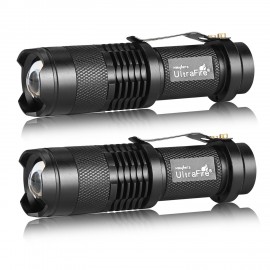 2Pack UltraFire Mini Flashlights Focus Adjustable SK68 Single Mode Tactical LED Flashlight, Ultra Bright 300 Lumens Torch