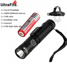 UltraFire UF-168 18650 USB Charging Torch Headlight CREE XM-LT6 900LM LED Work Light Magnetic Multifunction Illuminator 4 Mode（Set）