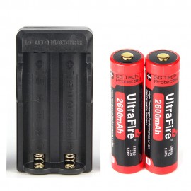 UltraFire 18650 2-slot Li-ion battery charger (US plug) and UltraFire BRC 18650 2600mAh 3.7V Li-ion rechargeable battery, plus version with gold cap positive (2 pcs)