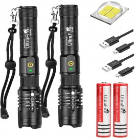 2Pack UltraFire XHP50 Glare UF-P57 USB Charging input and output zoom flashlight 18650 2600mah(Plus version lithium battery)