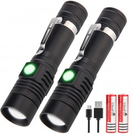 2 Pack UltraFire Mini SP65 LED White Light Focusing LED Waterproof Flashlight With 2pcs 18650 3.7V 2600mah Batteries