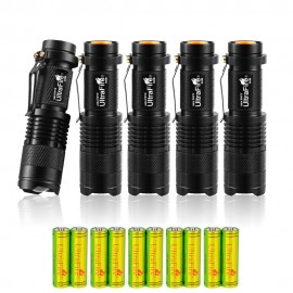 5 Pack UltraFire SK68 Tactical Small Flashlights and  AA 1.5 Volt Performance Alkaline Batteries 