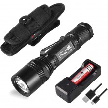 UltraFire 1000 Lumen 18650 Handheld UF-506B Flashlight,with 360 Degrees Rotatable Nylon Flashlight Holder Duty Belt Holster,1 Modes LED Tactical Flashlight,with 2600mAh Rechargeable Battery and charger