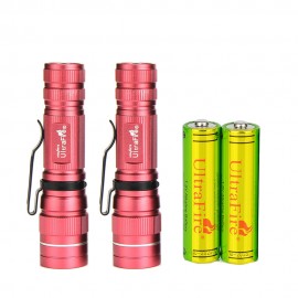2Pck UltraFire LED Flashlight Pocket Pink J3 300 Lumens Flashlight 3 Modes AA Flashlight Focus Adjustable Flashlight With 1.5V AA Alkaline Batteries 