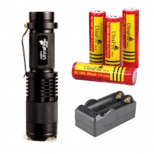 UltraFire SK98 XM-L2  Mini Tactical Flashlight   Led Torch Adjustable Pocket 18650 Flashlights with 4 PCS 3.7 Volt 18650 Rechargeable Battery and Charger