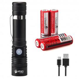 UltraFire 18650 LED Flashlight Rechargeable 800lm Super Bright, IPX5 Waterproof, 3 Modes, Zoomable Pocket Size USB Flashlight