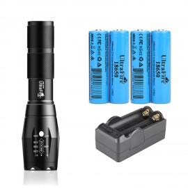 UltraFire A100 18650 Focus Adjustable Flashlight with 4PCS UFB22 3.7v 18650 2200mAh Rechargeable Battery and Charger, 5 Mode Mini Flashlights 1000 Lumens